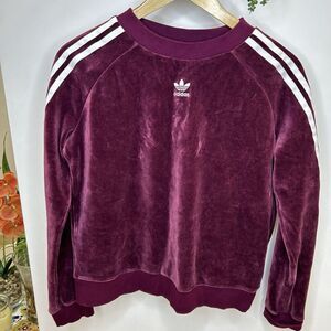 Adidas Women's Trefoil‎ Crew Velour Sweater 3-Stripes Maroon Small Regular